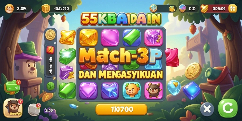 Tampilan gameplay seru dari permainan Match-3 55KBET.