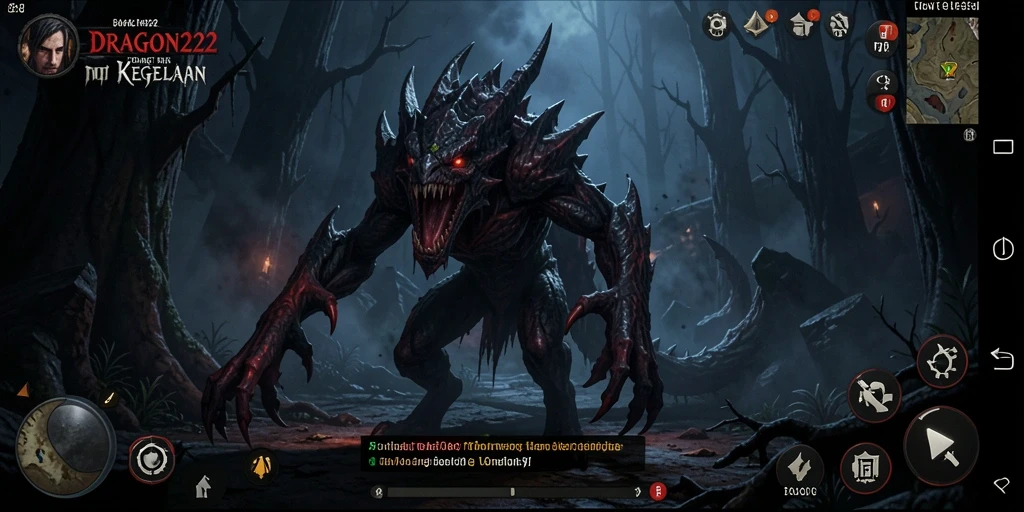 Screenshot gameplay DRAGON222 menampilkan suasana mencekam di tempat yang gelap.