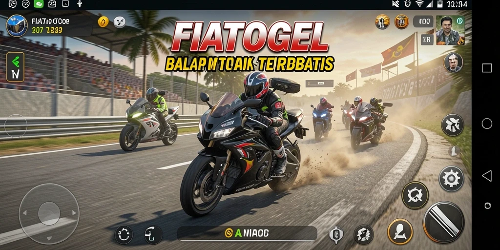 Screenshot gameplay FIATOGEL yang menampilkan aksi balapan motor yang mendebarkan.