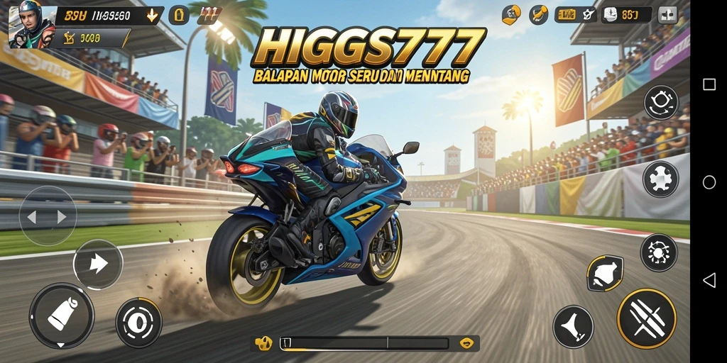 Gameplay seru HIGGS777 dengan lintasan motor yang menantang.