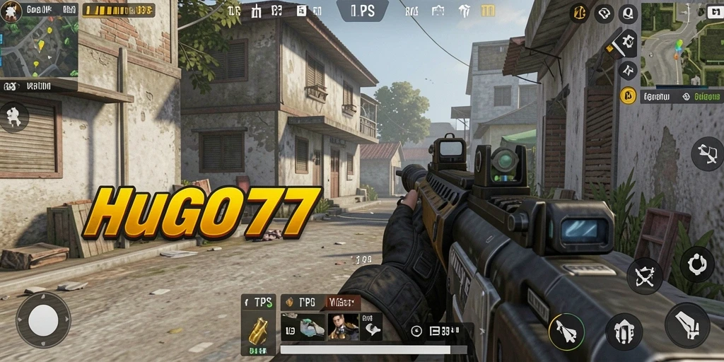 Screenshot HUGO77 dengan aksi gameplay TPS yang seru.