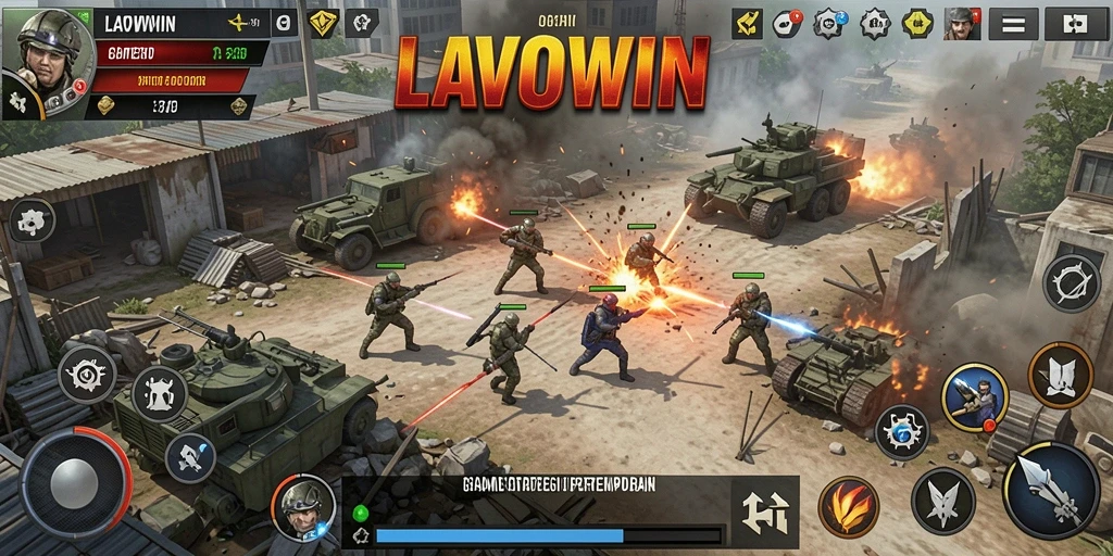 Tangkapan layar gameplay LAVOWIN yang menunjukkan aksi pertempuran mendebarkan.