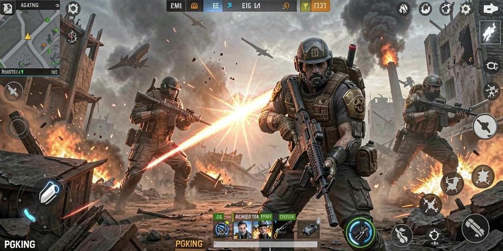 Tampilan gameplay PGKING dengan aksi menembak yang mendebarkan.