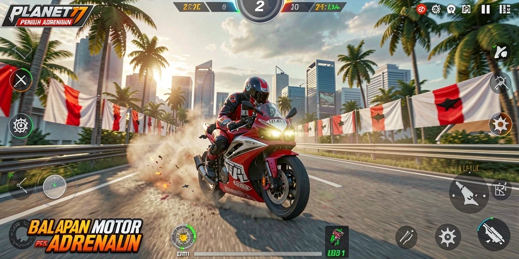 Gameplay seru dan menegangkan dalam balapan motor.