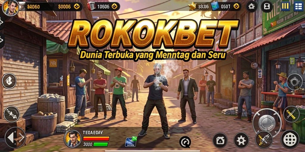 Screenshot ROKOKBET menunjukkan karakter menjelajahi dunia terbuka yang luas.
