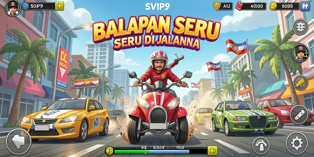 Tangkapan layar permainan SVIP9 dengan aksi balapan yang mendebarkan.