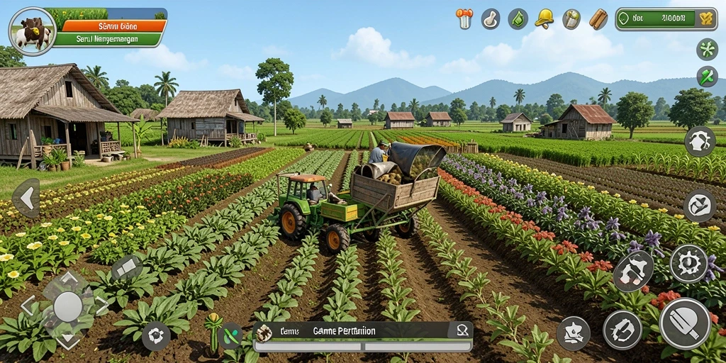 Tampilan gameplay T6 menunjukkan aktivitas bertani yang menarik dan interaktif.