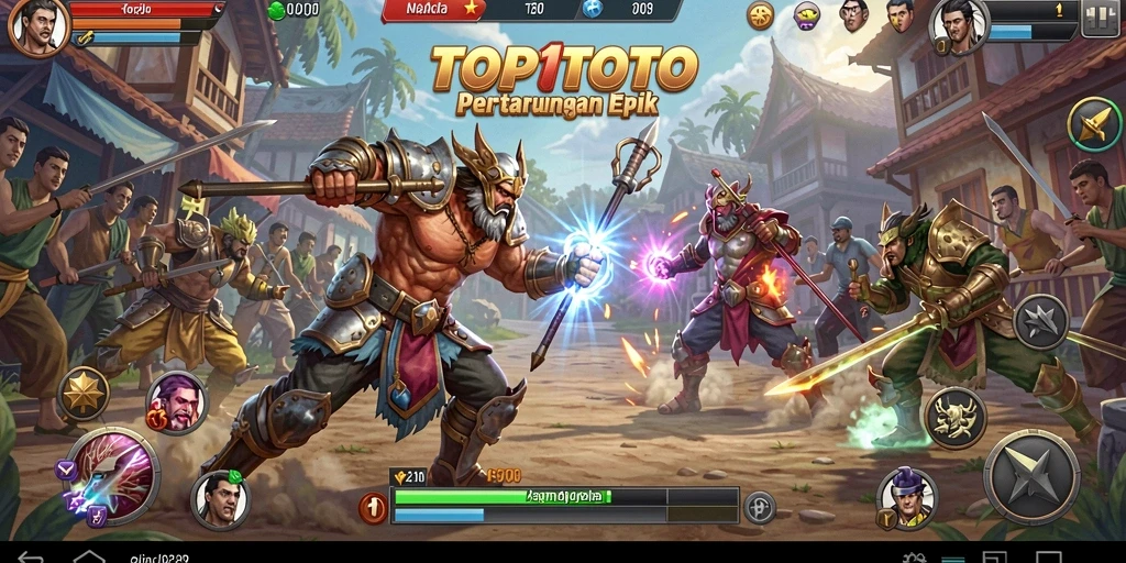Screenshot gameplay TOP1TOTO menampilkan pertarungan seru antara dua karakter.