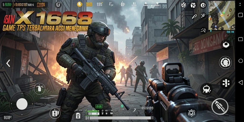 Tampilan gameplay X168 yang intens dalam pertempuran TPS.